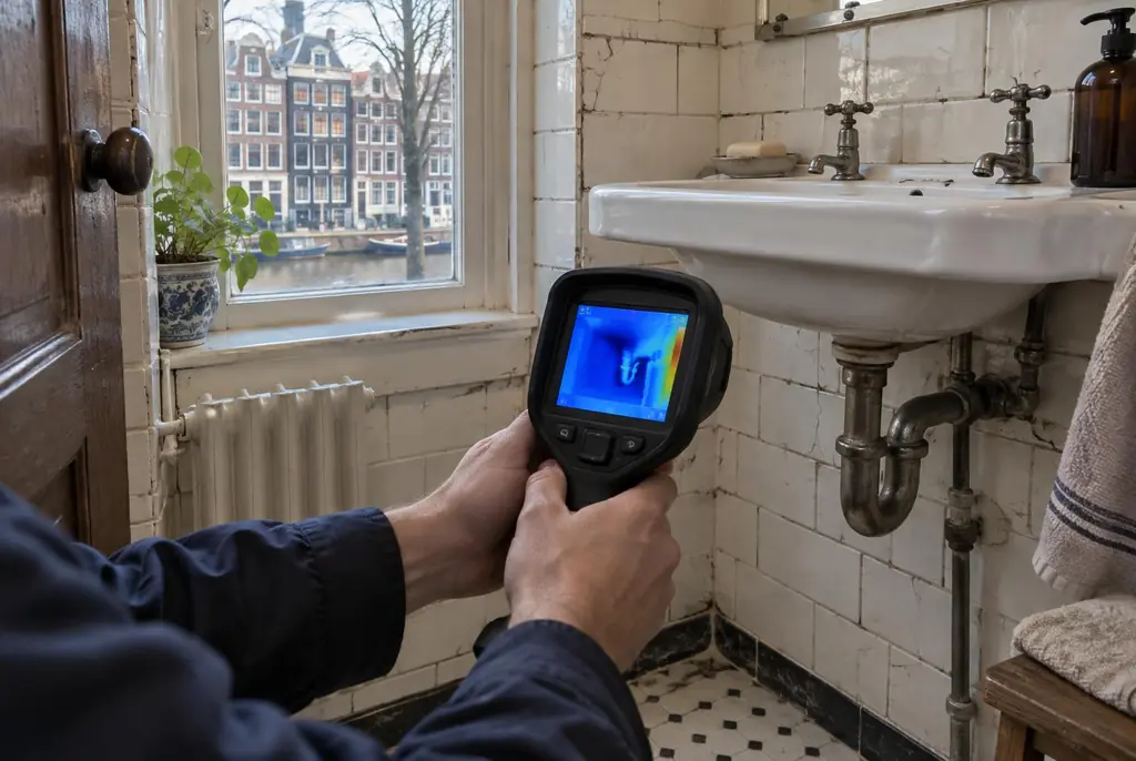 Lekdetectie Lunteren – badkamer met oude leidingen achter de tegels