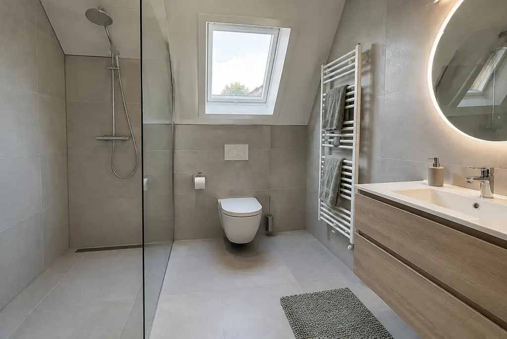 Lekdetectie Lunteren – droge badkamer met inloopdouche na herstel