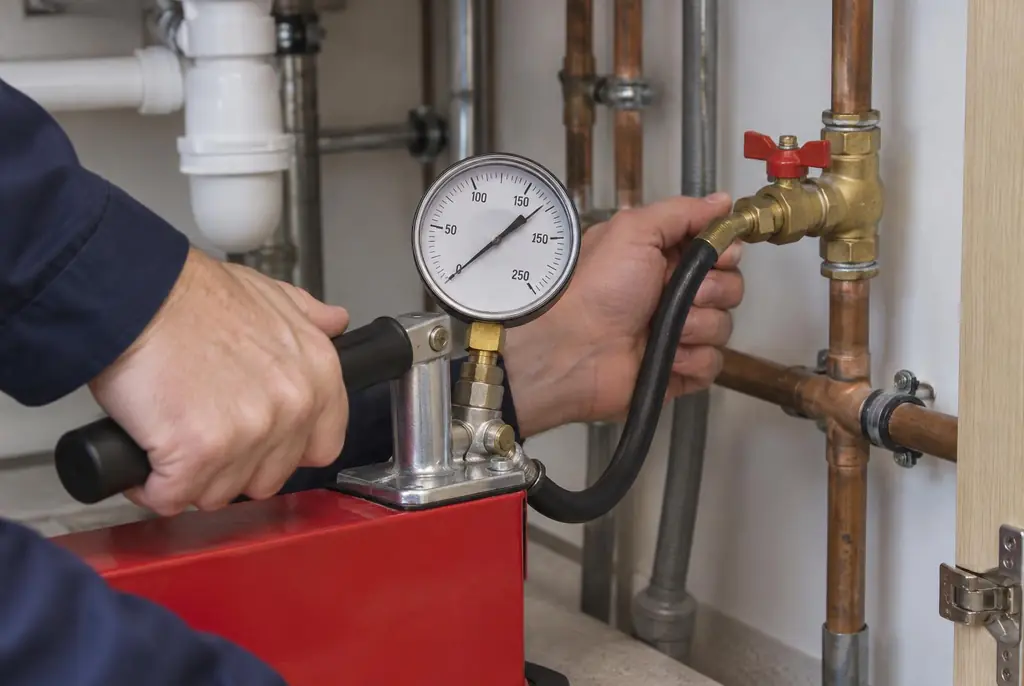 Lekdetectie Lunteren – druktest op een waterleiding met een manometer