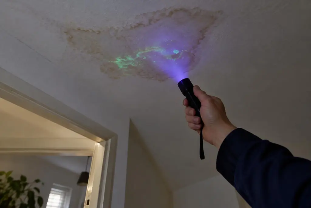 Lekdetectie Lunteren – kleurstof controleren op het plafond met uv-licht