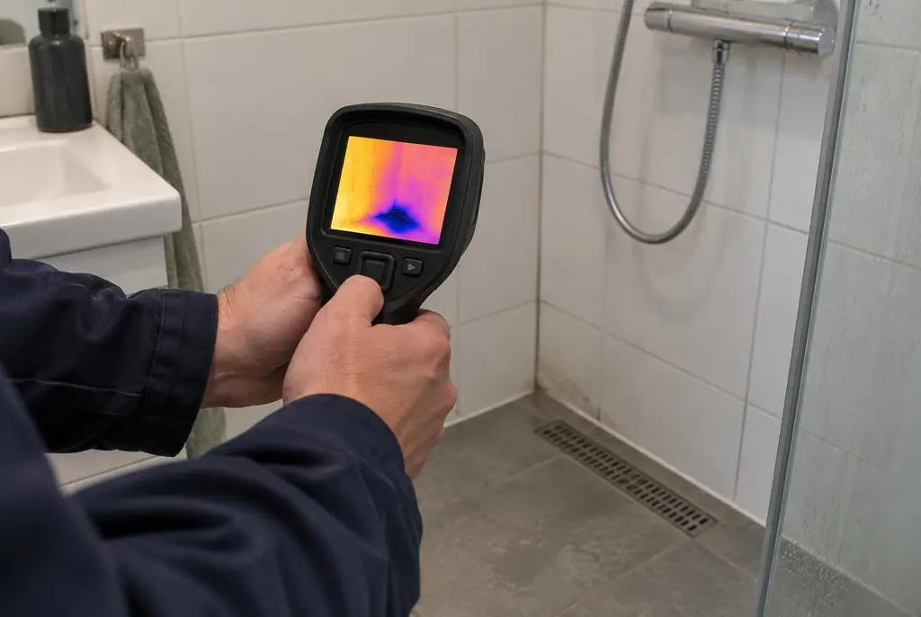 Lekdetectie Lunteren – lekdetectiespecialist met warmtebeeldcamera in een badkamer